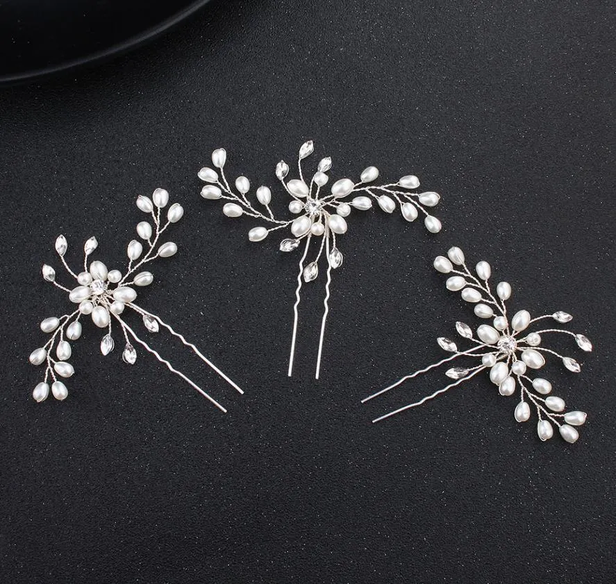 3PCS Fashion Copper Handmade Austrian Crystal Pearls Hairpins Wedding Hair Accessories Women Hairpieces Bride's Tiara JCF0305868447