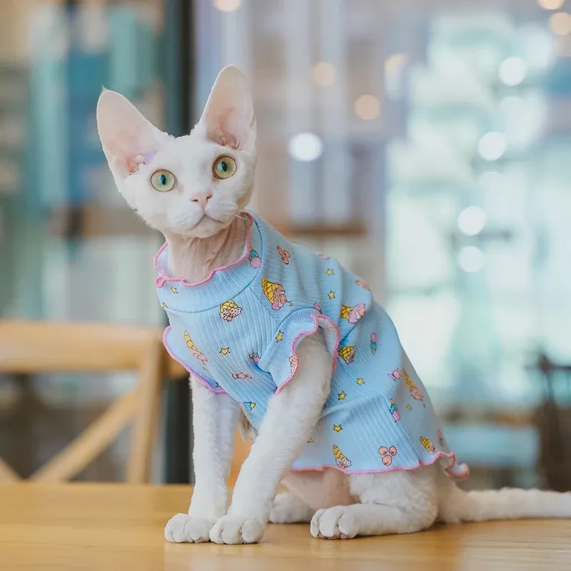 Vêtements Sphynx chat vêtements printemps été loisirs Devon jupe en coton pour chat sans poils doux robe douce pour Devon Rex chatons manteau