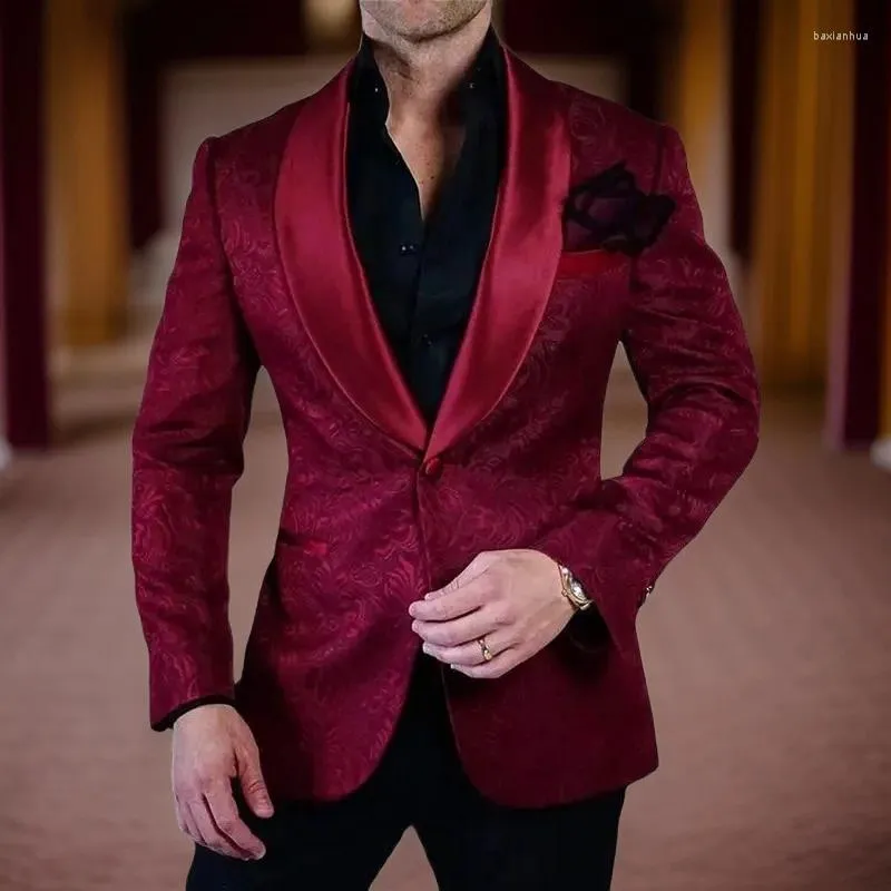 Męskie garnitury formalne mężczyźni na wesele 2024 Slim Fit Groom Tuxedo 2 szt. Kurtura kwiatowa z spodniami