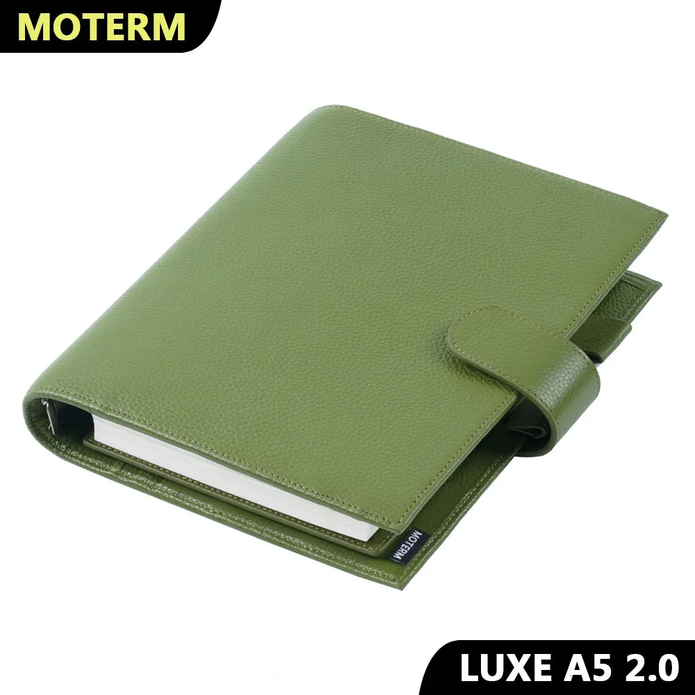 Moterm Luxe 20 Series A5 Size Planner Plebbled Grain Leather Noteboor with 30mm Ring Agenda Organizer Notepad Journal Sketchbook 240223