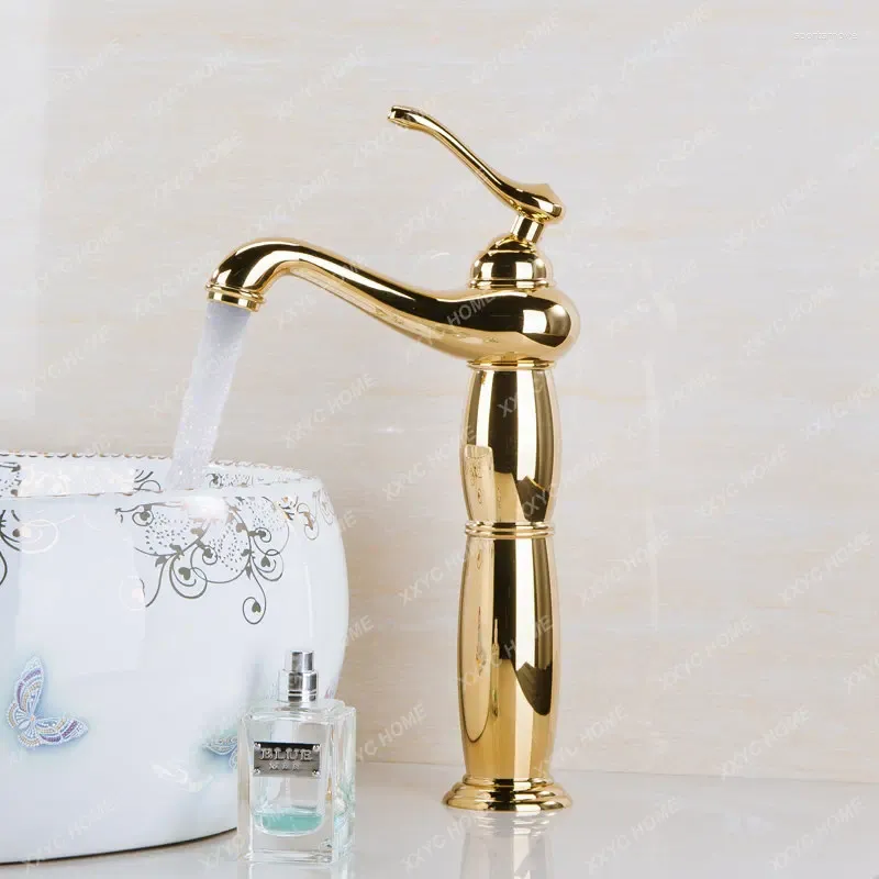 Bathroom Sink Faucets European-Style Faucet Copper Heightening Table Basin Gold-Plated Archaistic 51