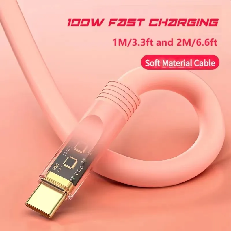 100W USB C Cable Super Fast Charging Cable 6A Type C Liquid Silicone Cable Quick Charge Cord For Samsung S23 S24 Xiaomi 12 LG