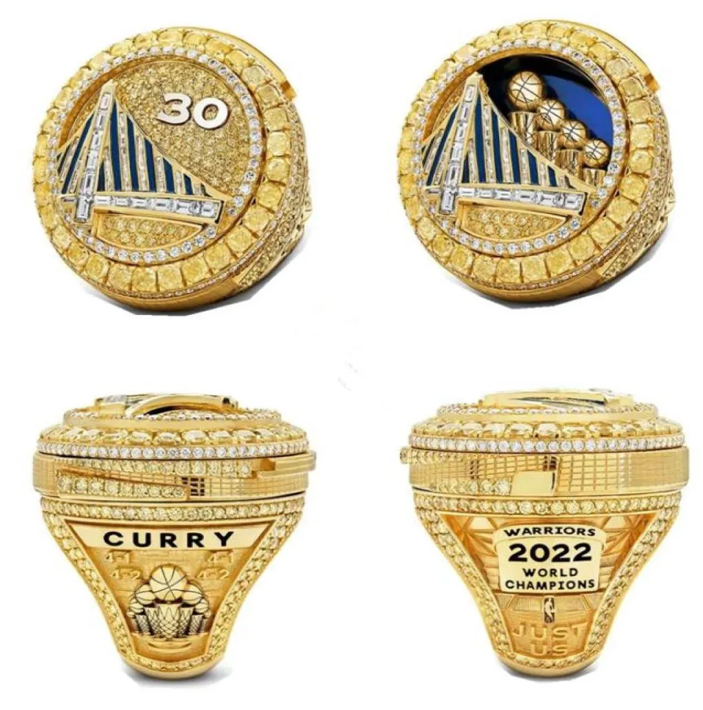 2022 Curry Basketball Warriors M Ring med trä Display Box Souvenir Men Fan Gift Jewelry6409750