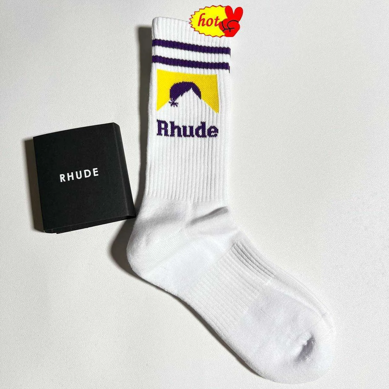 Rhude Socks Men Sock Women Designer di lusso di alta qualità Pure Pure Cotton Comfort Rappresentante Deodorization Deodorization Assorb Sweat Let in Air Stocking Fashion Black JC46