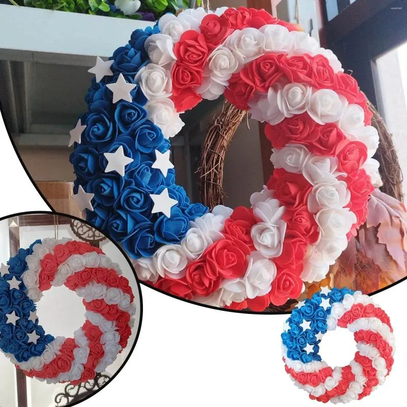 Decoratieve bloemen Idyllische Fourth of July-kransen Patriottisch Amerikaans handgemaakt Memorial Day Feestdag Hoe je een slinger om de deur hangt