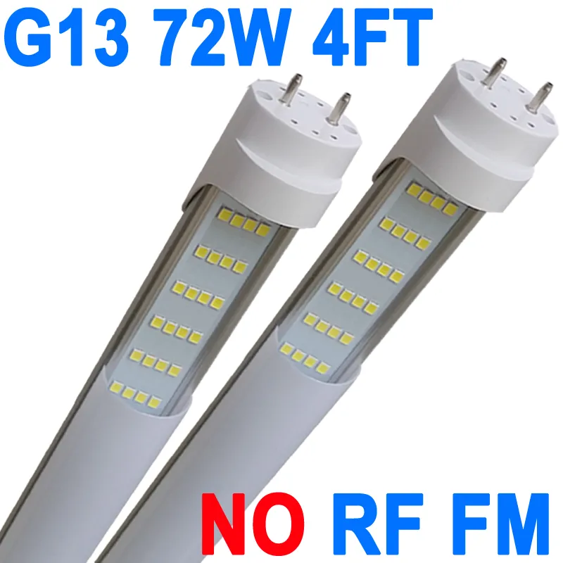 4ft 72W T8 LED Tube Light White Daylight 6500K 4 'LED -glödlampor Garage Warehouse Shop Light Ballast Bypass G13 Bas