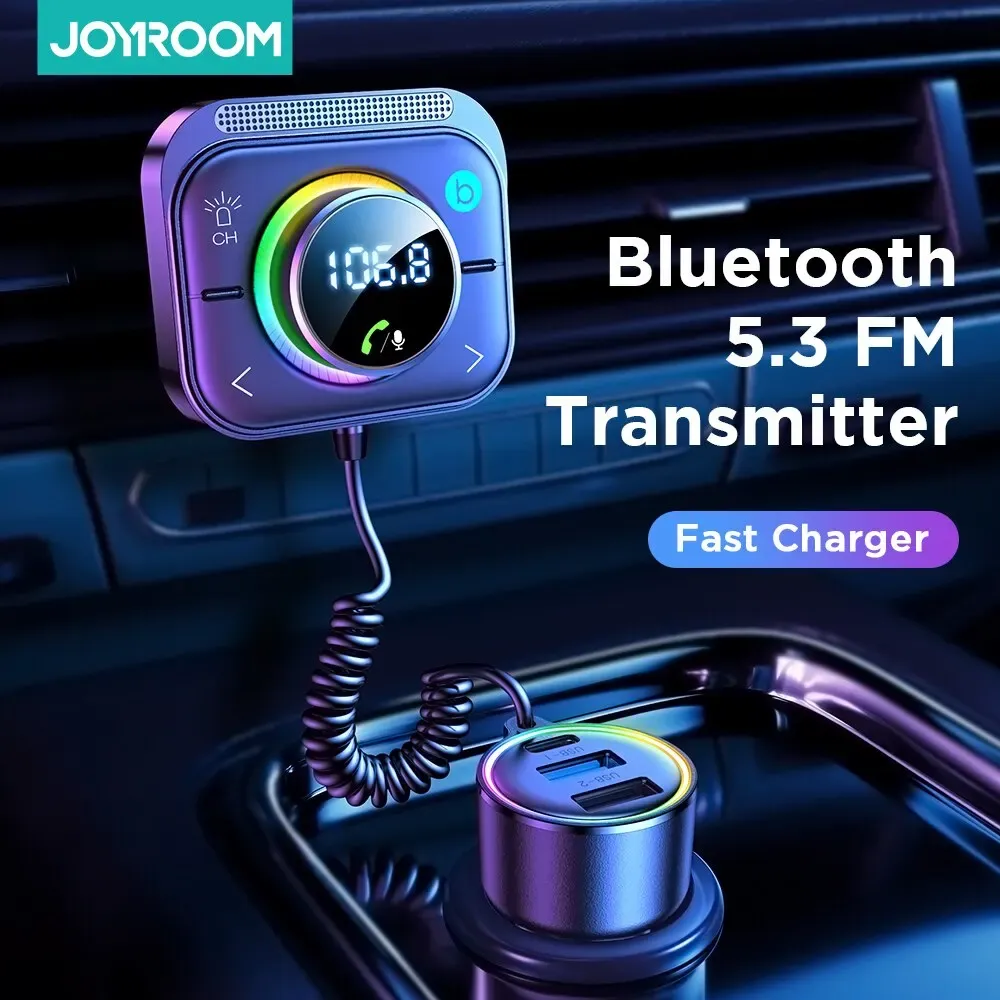 Kit Joyroom Bluetooth 5.3 FM/AUX Adaptateur de chargeur de voiture Bluetooth Installation de ventilation 3 ports PDQC 3.0 FM Transmetteur de voiture Bluetooth