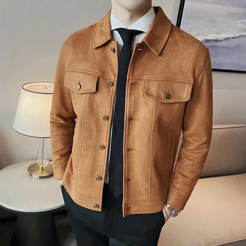 Roupas de marca masculina primavera alta qualidade cervos veludo casual jaquetas masculino cor pura fino ajuste moda casual curto jaqueta casacos 240220