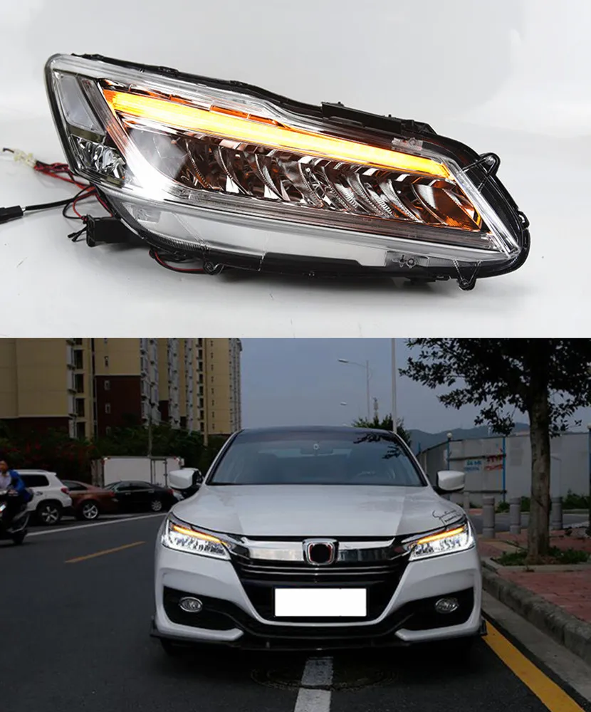 LED-huvudljus för Honda Accord 9.5 Dayime Running Headlight 2015-2017 DRL Turn Signal High Beam Projector Lens