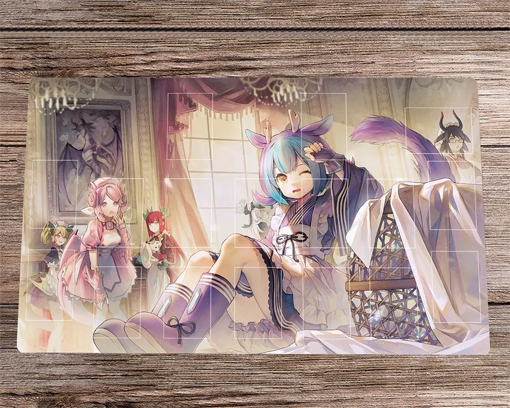 Kuddar yugioh playmat drakmaid däck tcg ccg mat handel kort spel matt brädspel spel playmat anime skrivbord pad gratis väska mousepad 60x35cm