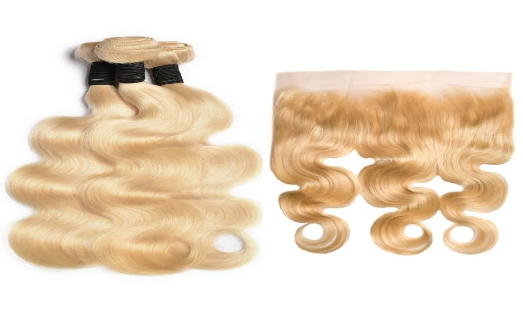 613 Blondynki Wave Fave wiązki z koronkowym przednim sprzedawcą Brazylijski Weave 613 Kolor Remy Human Hair Wefts5381756