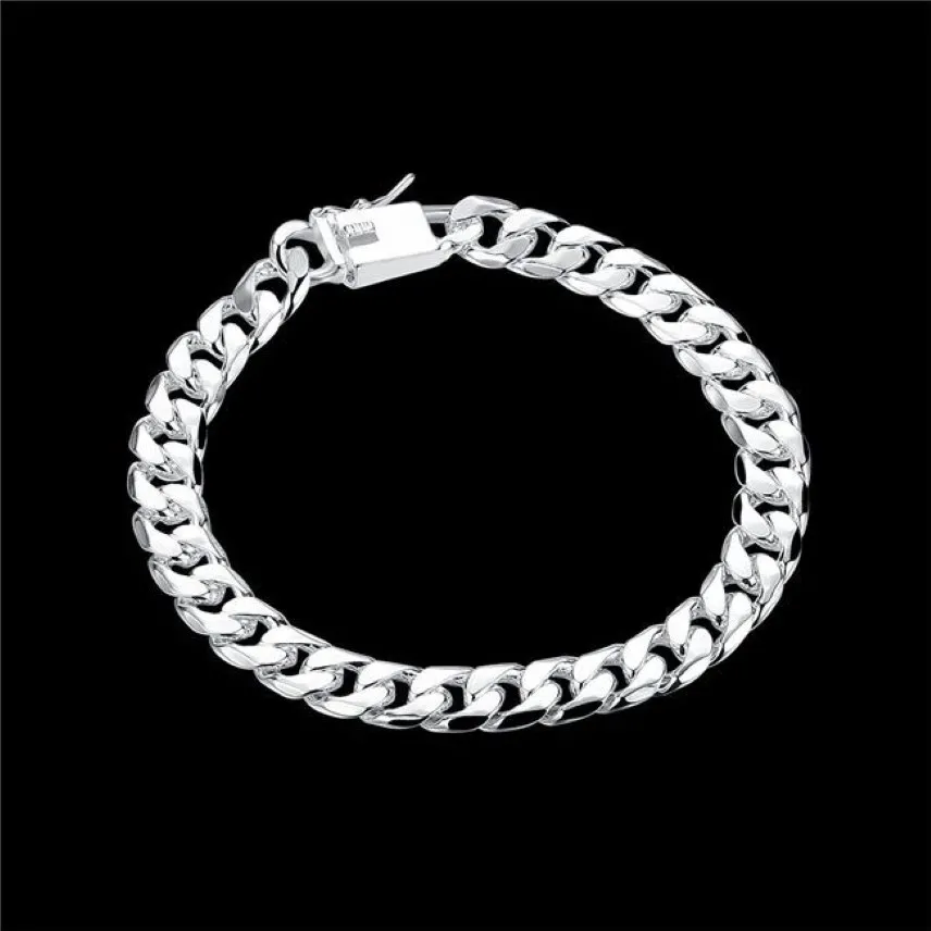 ship 8MM square buckle side brace 925 silver bracelet JSPB227 Beast gift men and women sterling silver plated Chain link bra2547