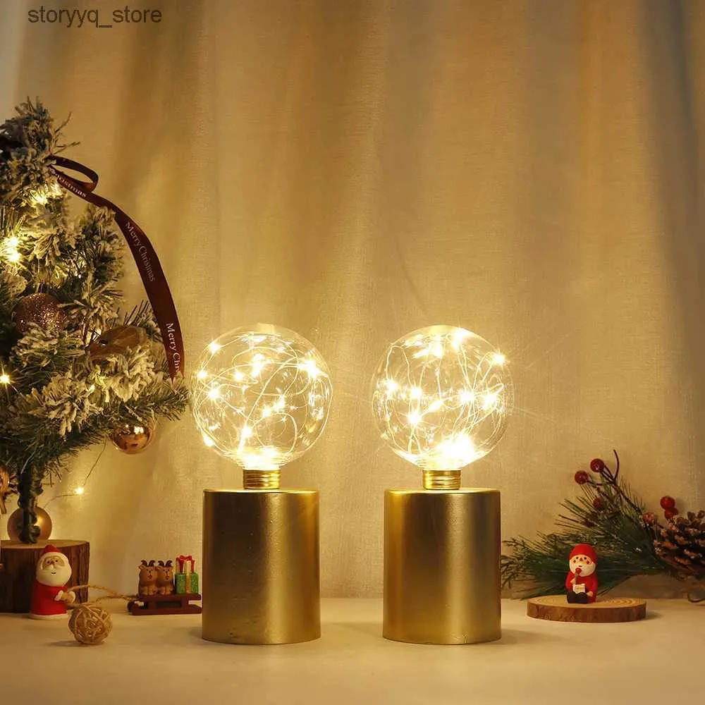 Other Home Decor 2Pcs Gold Table Lamp Battery Powered Bedside Light Bedroom Fairy Cordless Lantern Wedding Decoration Home Decor Q240229