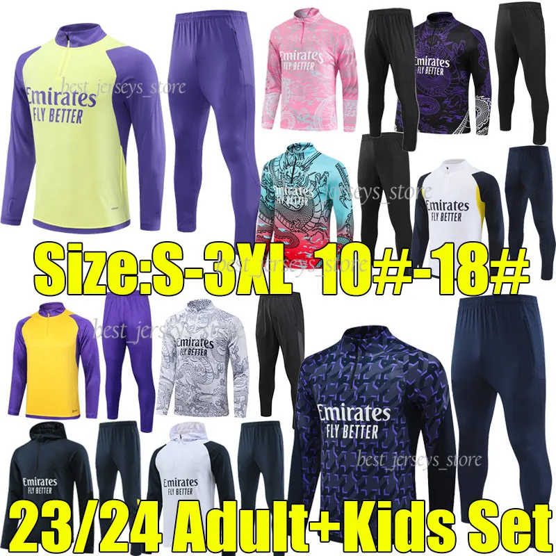 XXXL MEN KIDS KITS SURVETEMENT SOCCERSCUITS 2023 2024トレーニングスーツ23/24ドラゴンバージョンBellingham Vini Jr Mbappe Rodrygo Real Madrid Jogging Hoodies Jackets