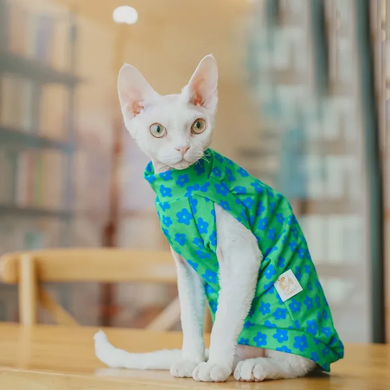 Clothing Fresh Floral Printing Sphynx Hairless Cat Clothes for Cat Devon Rex Conis Cat Costume Kitten Outfits Sphynx Dress Pet Supplier