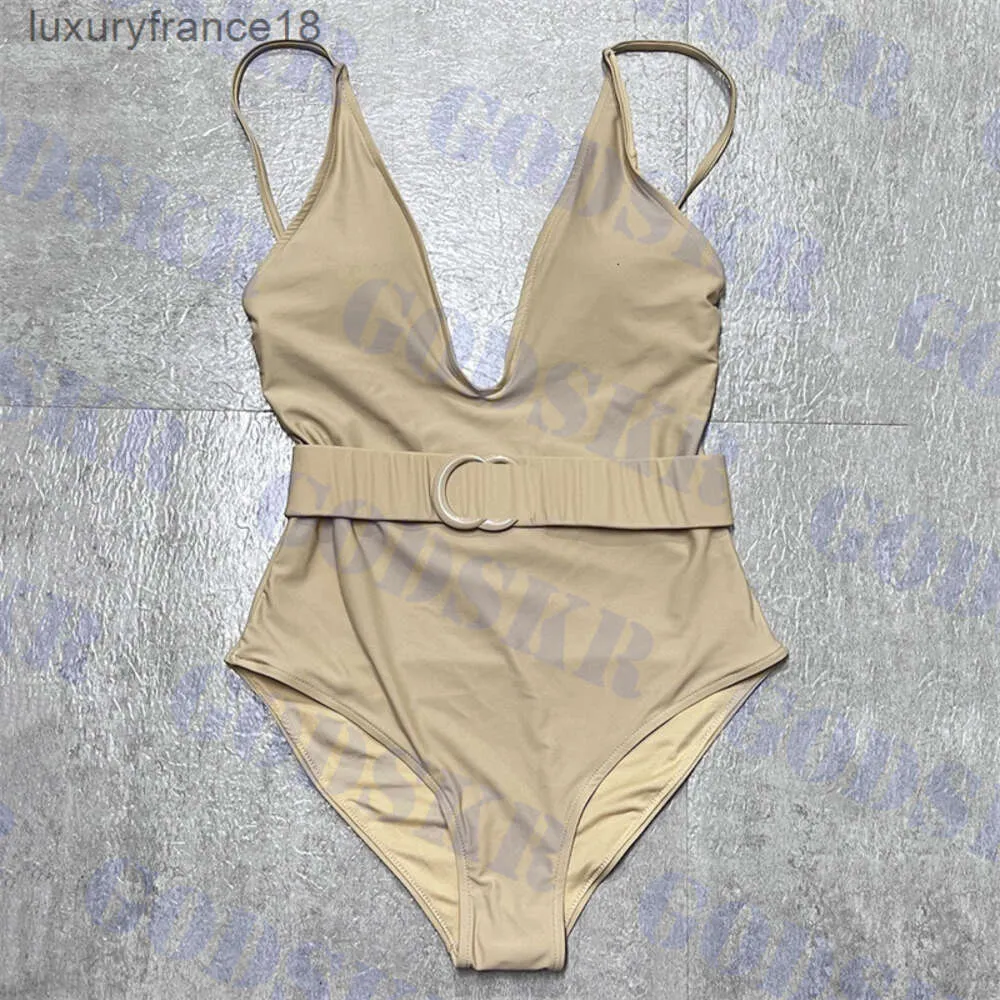 gucci burberry chanel versace fendi prada louis vuitton balmain dolce gabbana Вы Maillot de bain kaki avec lettre Badge ceinture col en V profond maillots de bain pour femmes Sexy