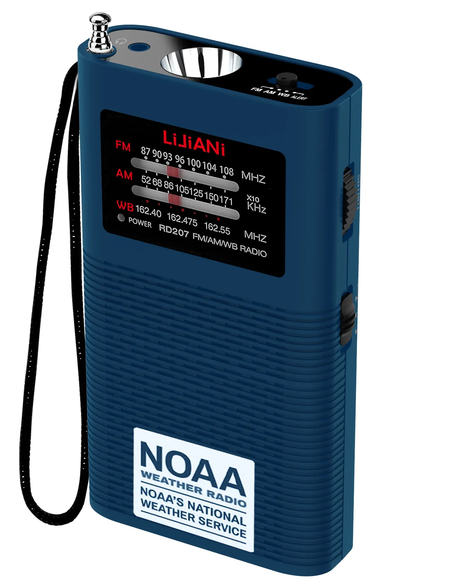 Radio NOAA Weather Radio Portable AM FM Transistor Fonctionnant sur batterie de 1500 MAH (incluse) avec un flash puissant Version américaine uniquement.