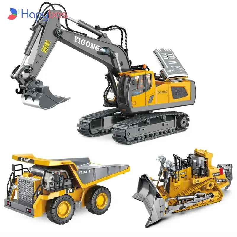 Bilar 2.4 GHz 6 kanal 1:24 RC grävmaskin Toy RC Engineering Car Alloy and Plastic Excavator RTR for Kids Christmas Present