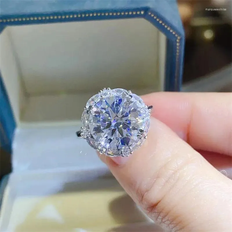 Pierścienie klastra 5CT MOISSANITE DIMENT PIERŚCIEŃ PRZEGLĄDAJ TEST BRYSKIE CUT D Kolor 925 Srebrna Kobiety Luksusowa biżuteria Myli delikatny prezent