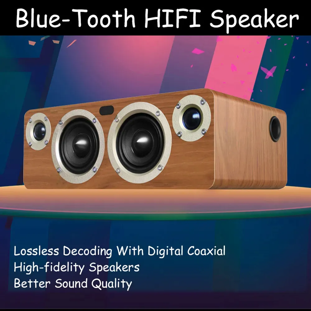 Haut-parleur Portable Bluetooth sans fil en bois 60W, avec entrée coaxiale/AUX, barre de son de basse puissante pour un son de qualité, caisson de basses