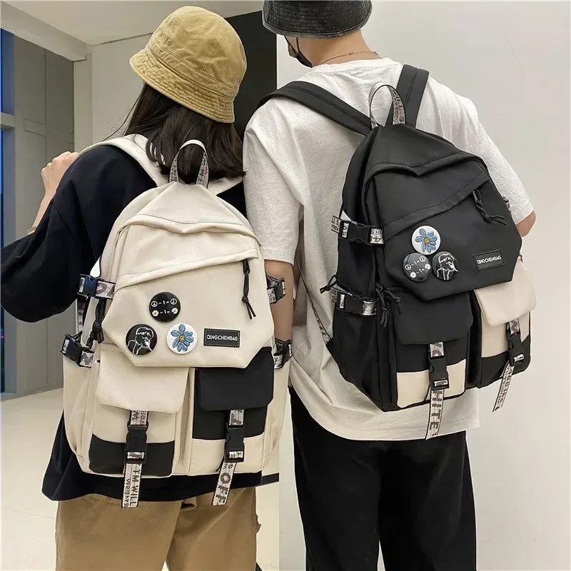 Backpack Fashion waterproof nylon women Backpack Girl travel High capacity student men black and white patchwork color laptop bag