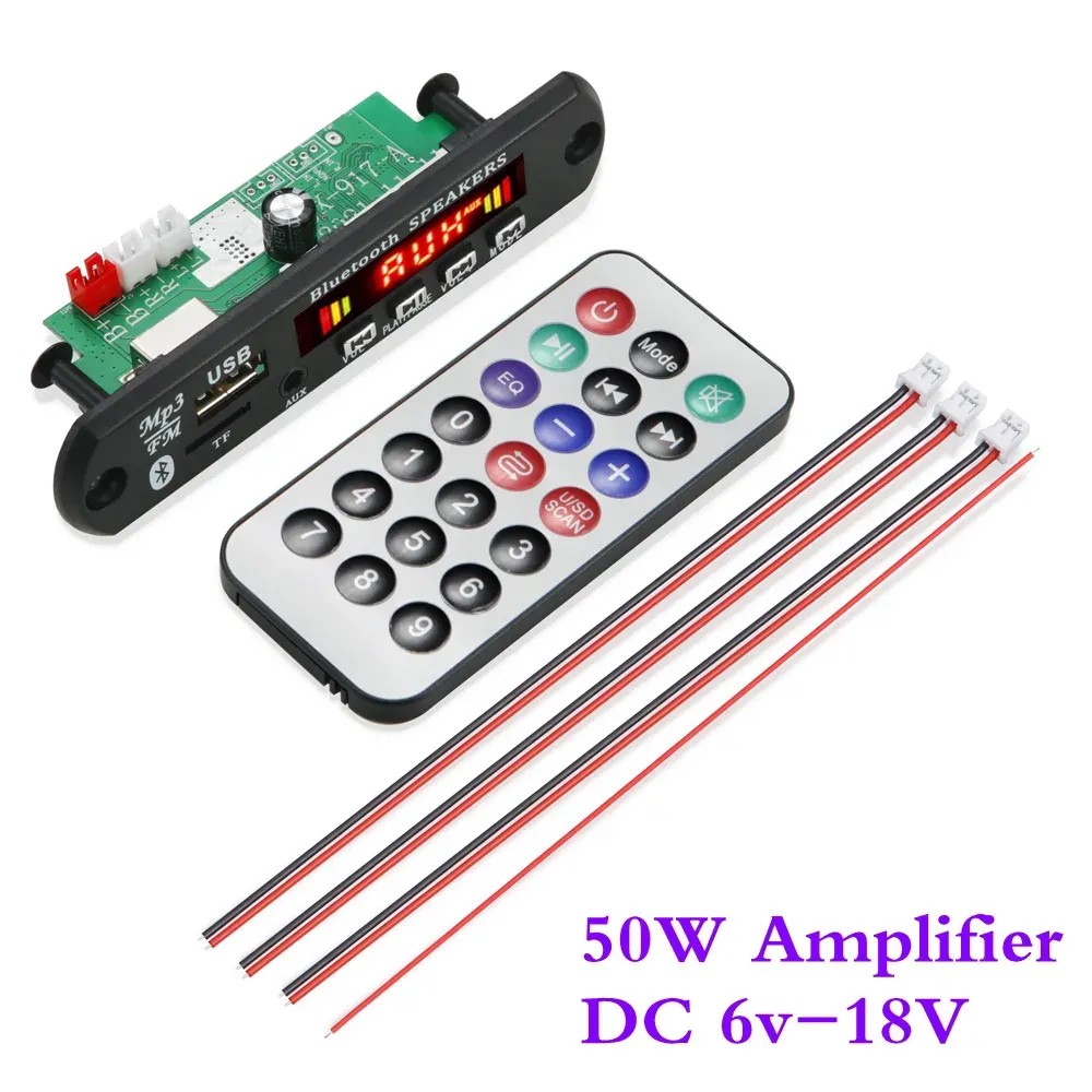 Players 6V18V 2*25W amplifier MP3 Player Decoder Board 18V Bluetooth 5.0 50W amplifier Car FM Radio Module Support TF USB AUX