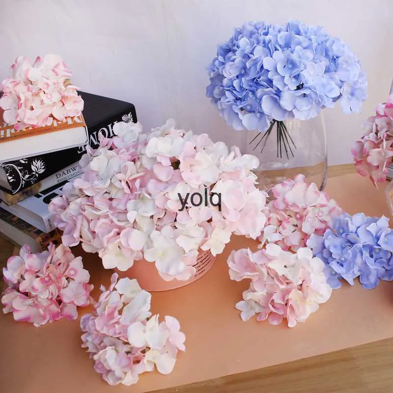 Dekorativa blommor kransar 10st/mycket lyxiga färgglada konstgjorda siden hortensia huvud hem dekoration diy bröllop blommvägg krans tillbehör h24229