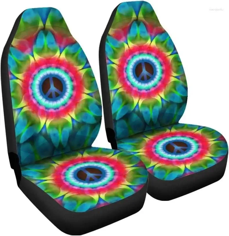 Car Seat Covers Tie Dye Hippie Sign Front Auto Set Of 2 Universal Fit Most Vehicle Cars Sedan Truck SUV Van