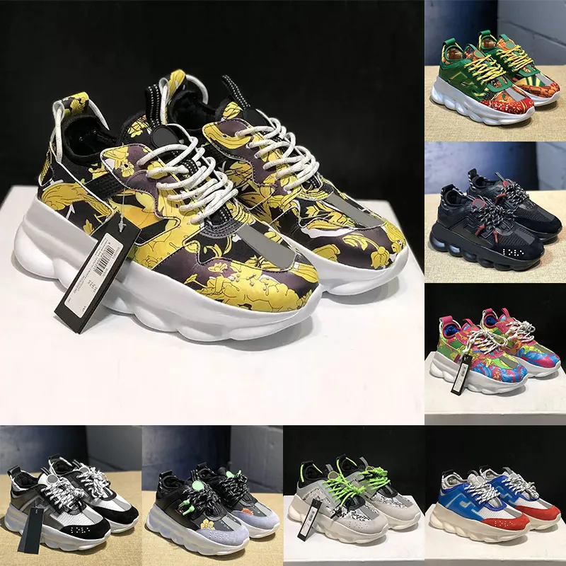 Toppkvalitet Italien kedja reaktion designer casual skor lyxig gummi vit blå röd tränare kvinnor mens mocka höjd trippel svart sneakers plattform