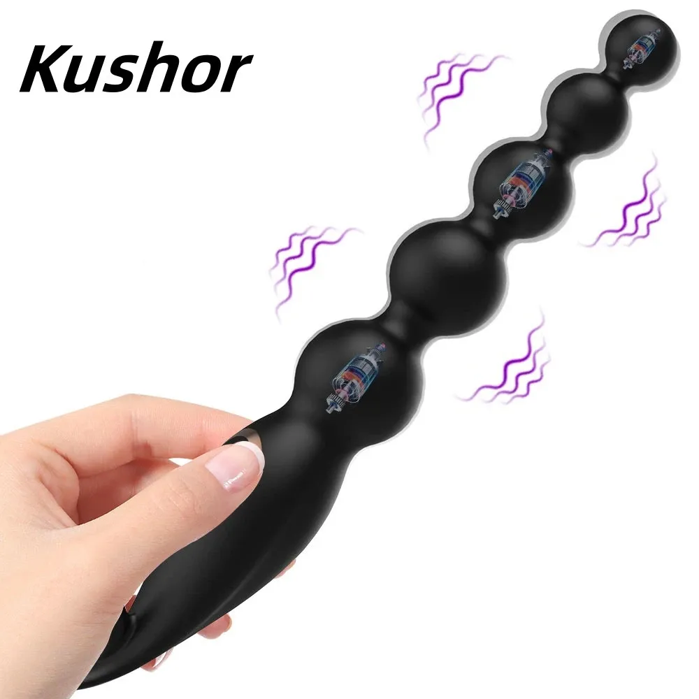 Kushor Vibrating Anal Beads Silicone ButtプラグボールバイブレーターBDSMバットプラグ女性大人向けの男性前立腺マッサージセックスおもちゃ240227