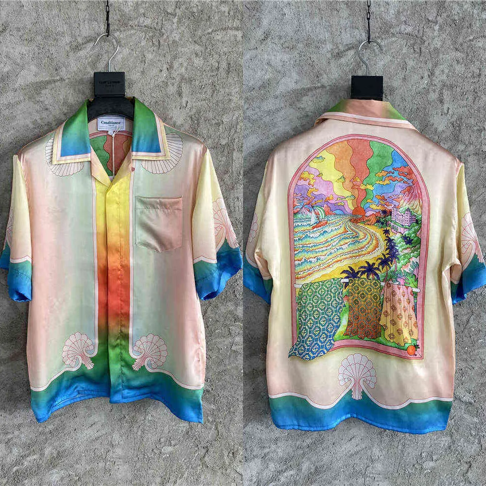 Casablanca 24SS Summer Dream Beach Silk Printed Shirt Men Designer Kort ärm skjortor