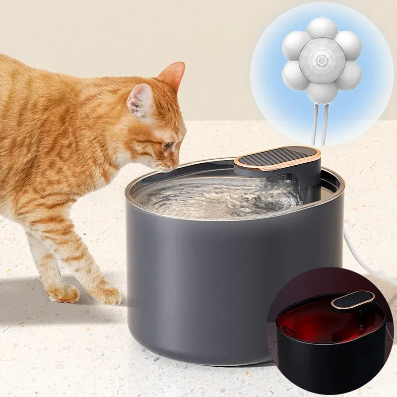 Fournitures Fontaine d'eau pour chat 3L avec capteur de mouvement Distributeur d'eau automatique pour chien avec lumière LED Fontaine d'eau potable ultra silencieuse pour animaux de compagnie