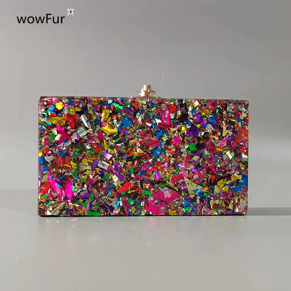 Big Colorful Glitter Acrylic Box Bag Wallet Ladies Luxury Womens Handbag Evening Clutches Shoulder Shell Flap Wedding Purse 240223