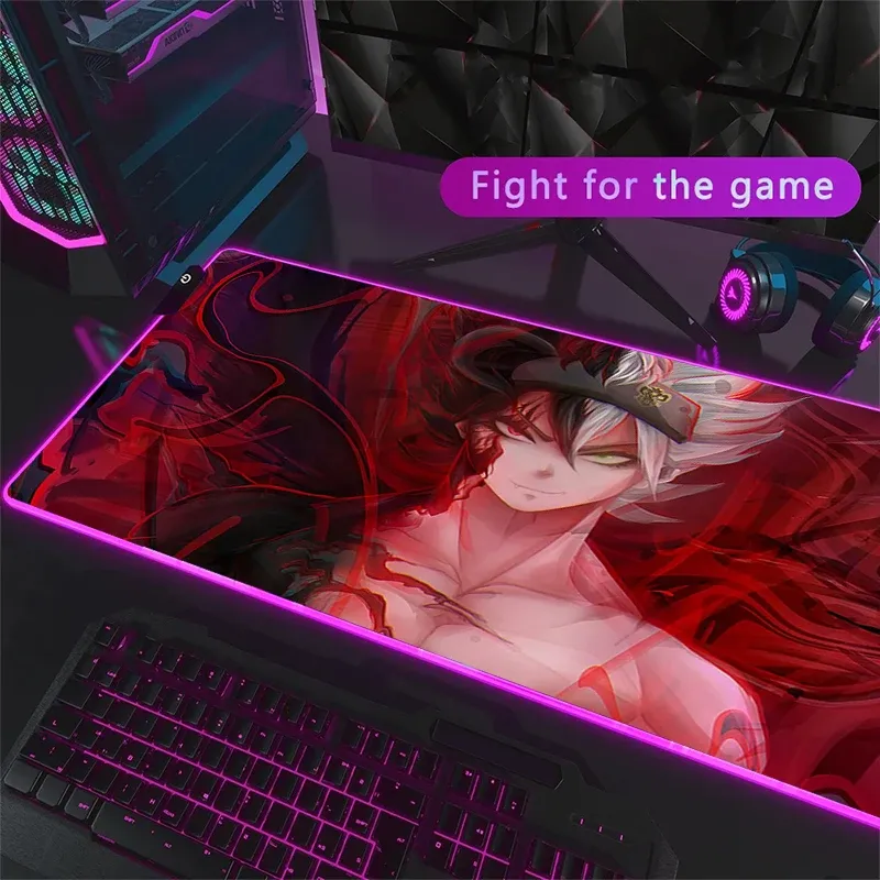 Kuddar svart klöver söt mus pad rgb pc gamer tillbehör bakgrundsbelyst mattmuspad xxl skrivbord protektor tangentbord stora anime spel kawaii