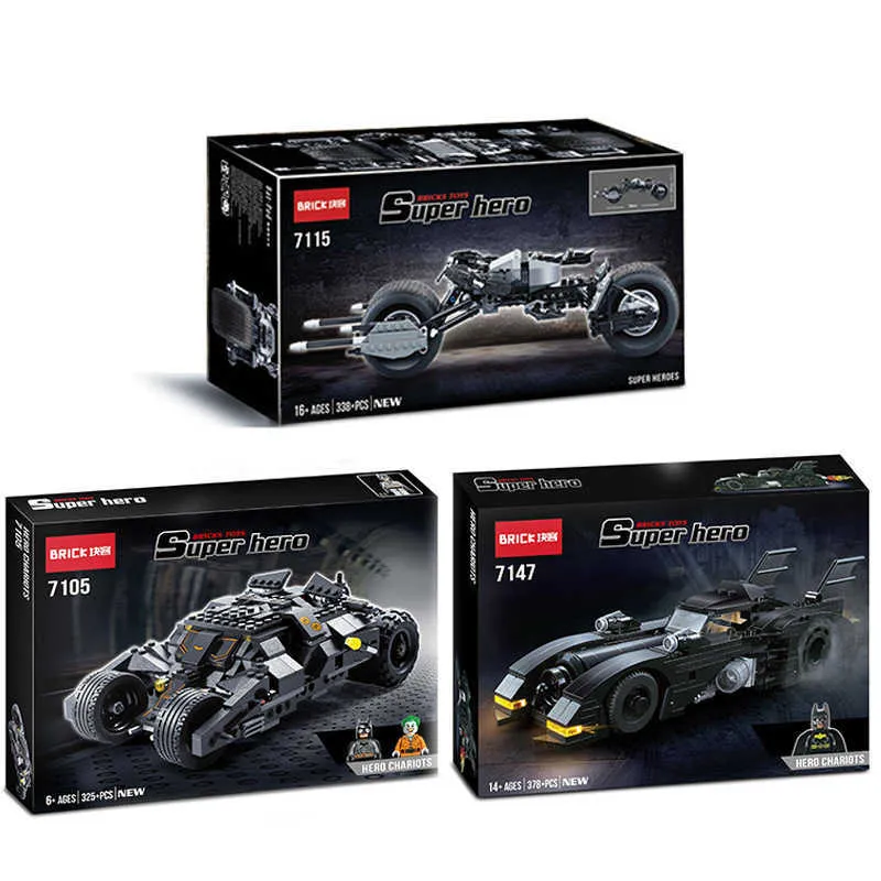 Bloki Batmobile Building Block Model 7105 7115 7147 JES Block Puzzling Montaż Mała zabawka Pellet T240229