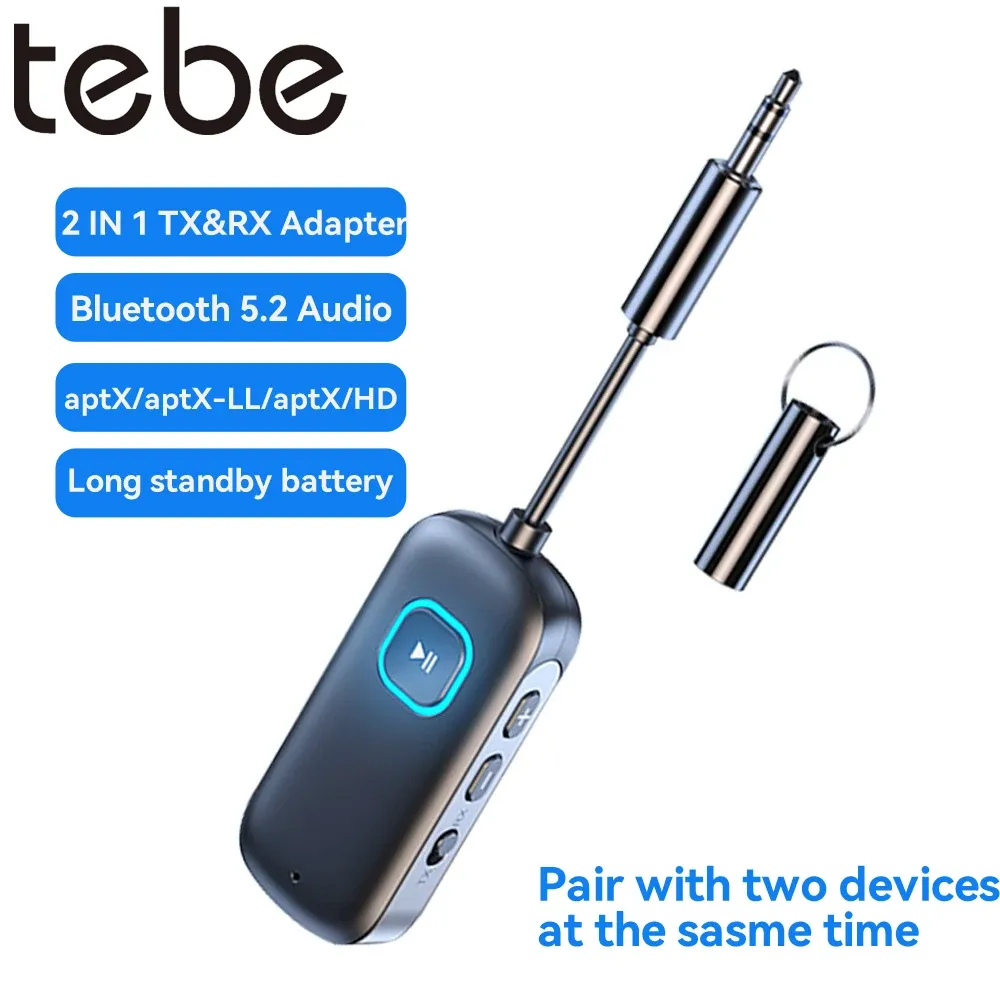 Altavoces Tebe aptXLL/HD/AD Bluetooth 5.2 Receptor Transmisor Audio Estéreo Adaptador Manos Libres Inalámbrico de 3,5 mm para Coche TV Altavoz Auriculares