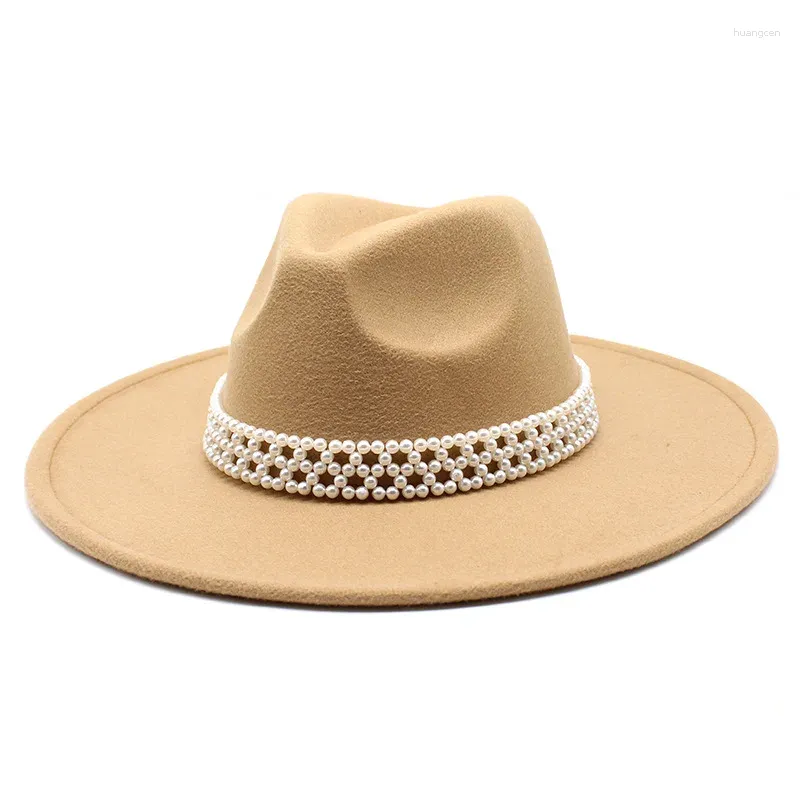 Bérets Femmes Fedora Chapeau avec perle bande dame large bord Panama fête Femme robe en plein air Jazz chapeaux Chapeau Femme