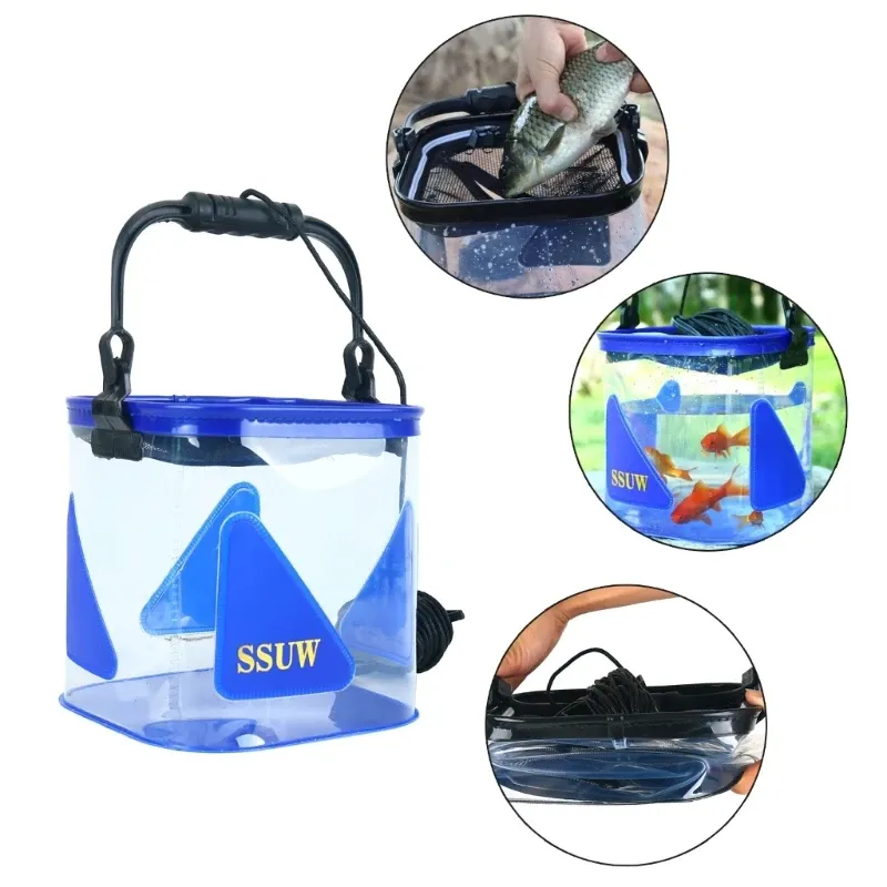 Sacs portables EVA Camping seau de pêche poisson appât vivant conteneur d'eau pliable Transparent seau de pêche facile à utiliser