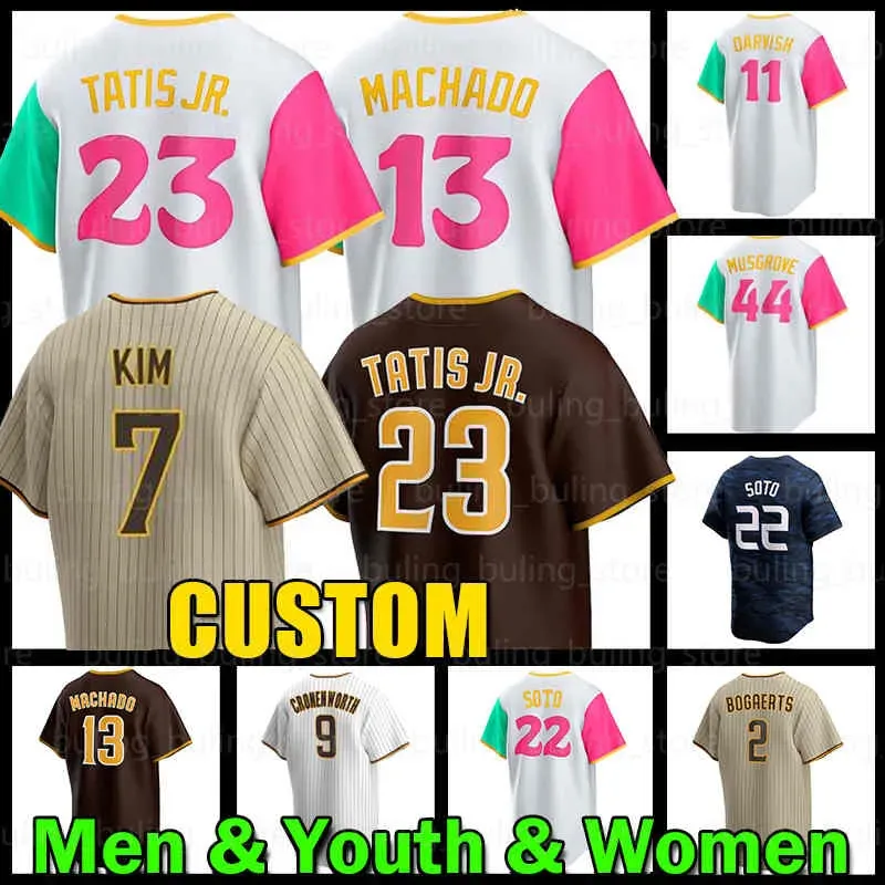 23 Fernando Tatis Jr. Maillot de baseball 7 Ha-Seong Kim Manny Machado Yu Darvish Xander Bogaerts Joe Musgrove Jake Cronenworth San Diegos Tony Gwynn Matt Carpenter