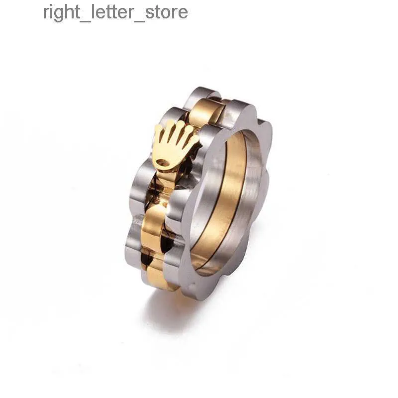 Rings Rings Style Steel Gold Color Crown Chain Ring Hip Hop Speedometer Stainless Man Rock Rap Jewellery 221114 240229