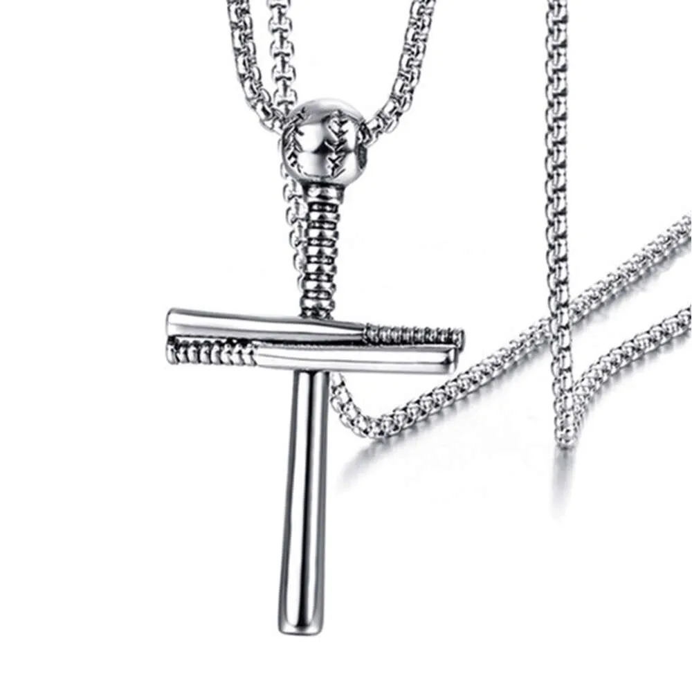 Wolf Tide Baseball Croix Charme Collier Nouvelle Mode En Acier Inoxydable Chaîne Fan De Sport Pendentif Pour Hommes Et Femmes Bijoux Accessoires En Gros Bijoux Collier