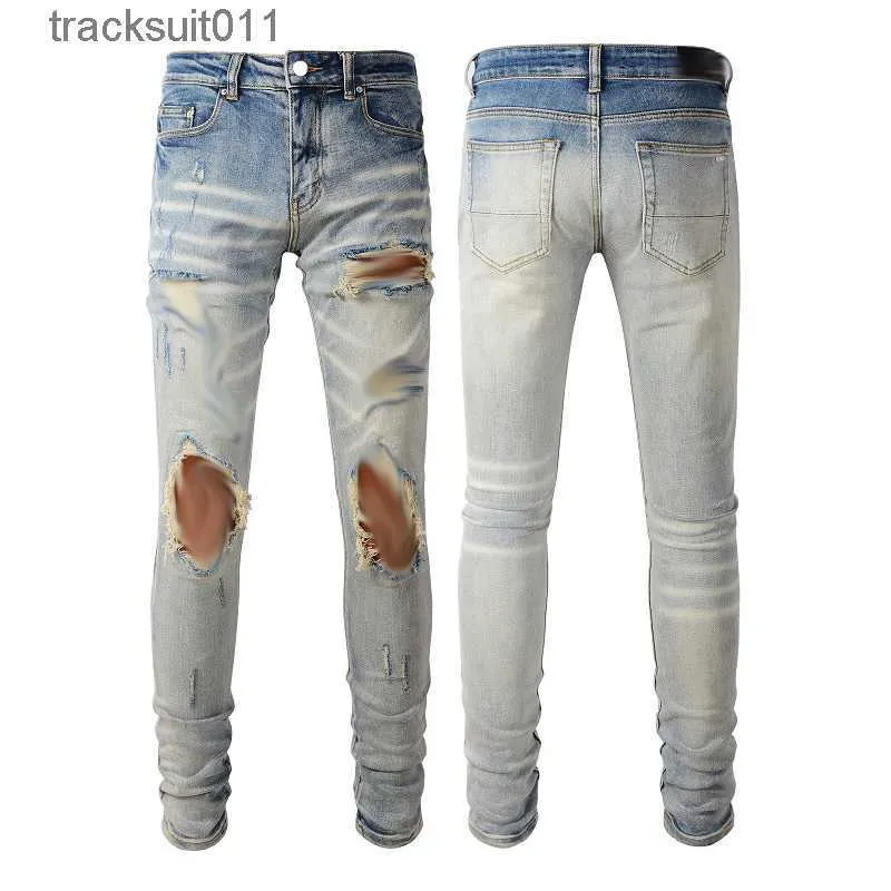 Mäns jeans herrar klassiska hiphop pants stylist orolig rippad cyklist jean slim fit motorcykel denim 240229