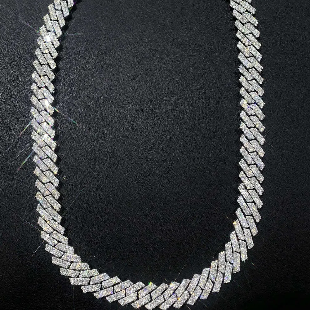 Vero diamante di lusso in oro bianco 18 carati massiccio pesante da 20 pollici con chiusura con nome personalizzato Catena cubana di diamanti
