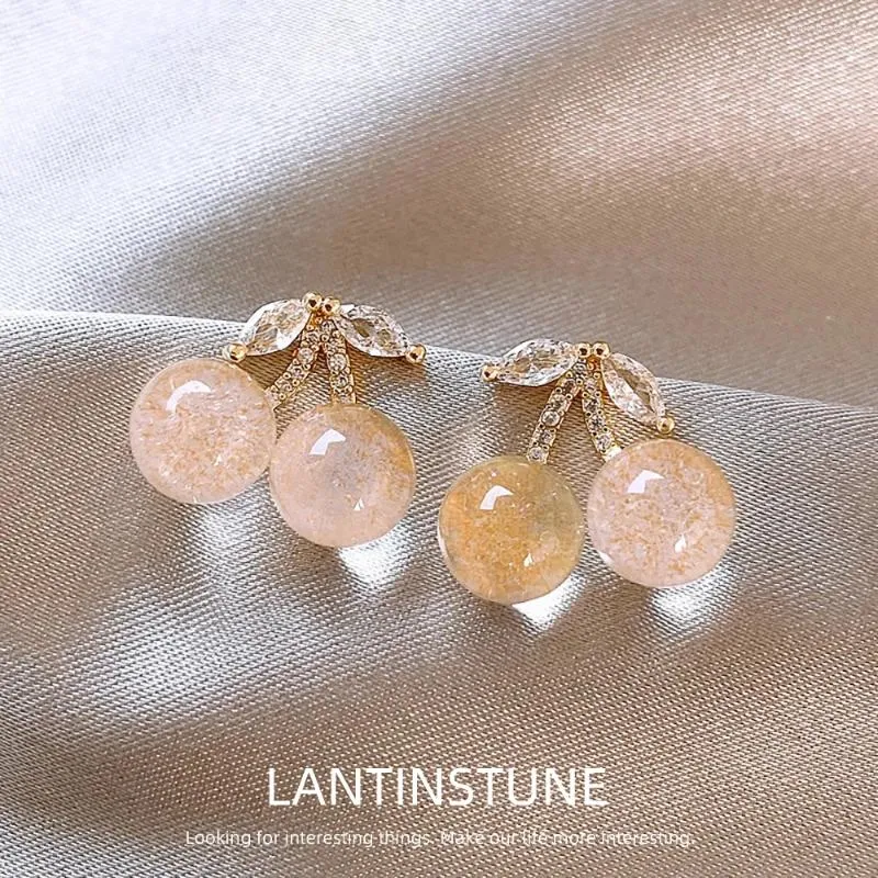 Orecchini a bottone squisite perle di cristallo zircone ciliegia per le donne carine ed eleganti ragazze giovani orecchini color oro gioielli per feste N435