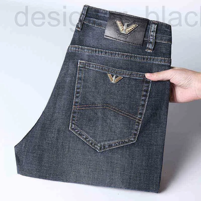 Designer masculino jeans reto busin elástico solto fino casual meia-idade cintura alta marca calças 24ss