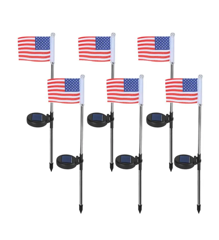 US Flag Solen Powered Garden Stake Light American Flag Pathway Lights Solar Flag Lights With Metal Pole Stake2616064