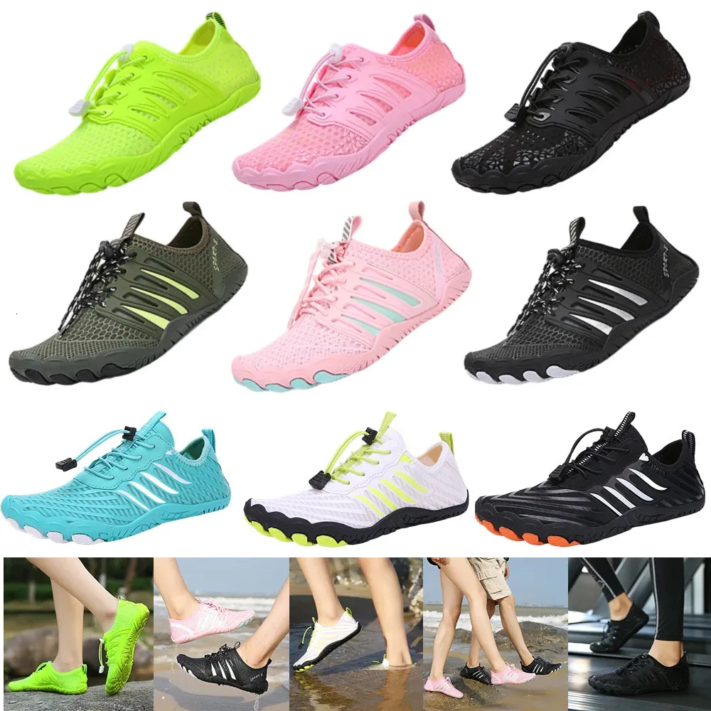 Summer Water Shoes Unisex Seaside Beach Barefoot Sneakers Män Kvinnor Simning uppströms vada sport Aqua Shoes snabb torr sneaker 240226