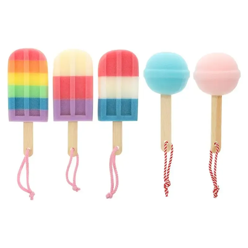 Bath 1 Set 5Pcs Colorful Sponge Baby Bath Brushes Ice Cream Lollipops Shape Brushes