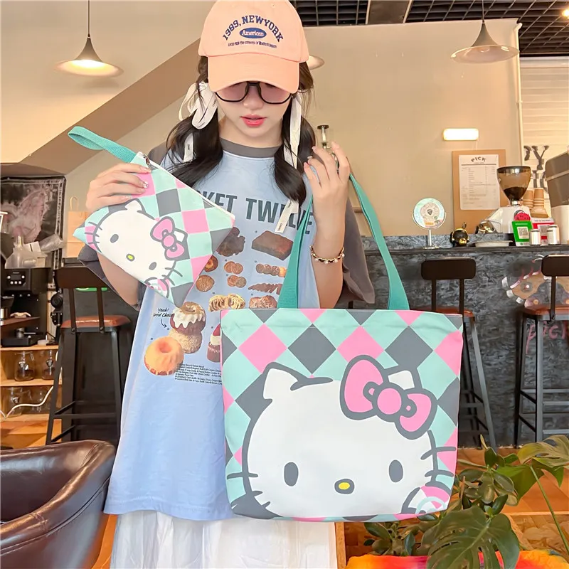 2024 New Large Capacity Zipper Canvas Shoulder Bag for College Students Classroom Bag Cartoon Print Cat Mother Bag Factory Wholesale Stock