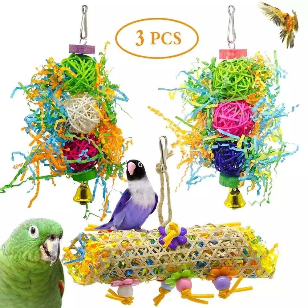 Zabawki NOWOŚĆ Zabawki Parrot Cage Swing Zabawki Bells Ptak z naturalnym drewnianym koraliki dzwonki drewniane hamak wiszące zabawki